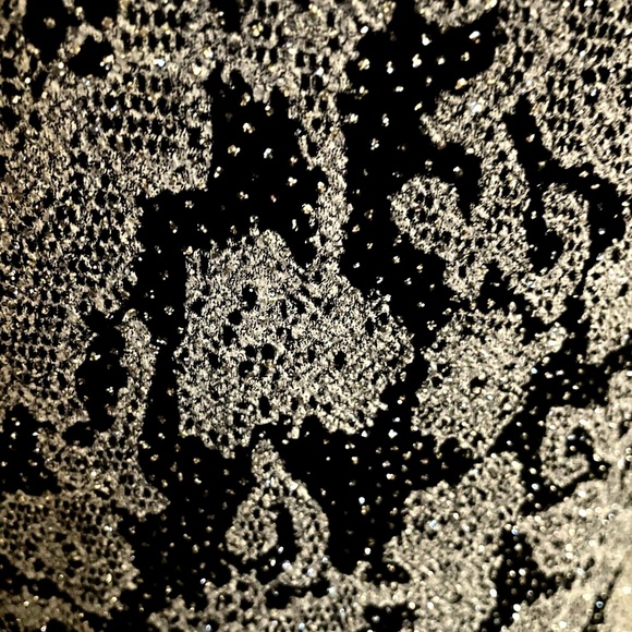 ARIANNA BY RACHEL KAYE SILVER/BLACK FLORAL LACE FULL LENGTH DRESS~STRETCH~10 - Picture 6 of 6